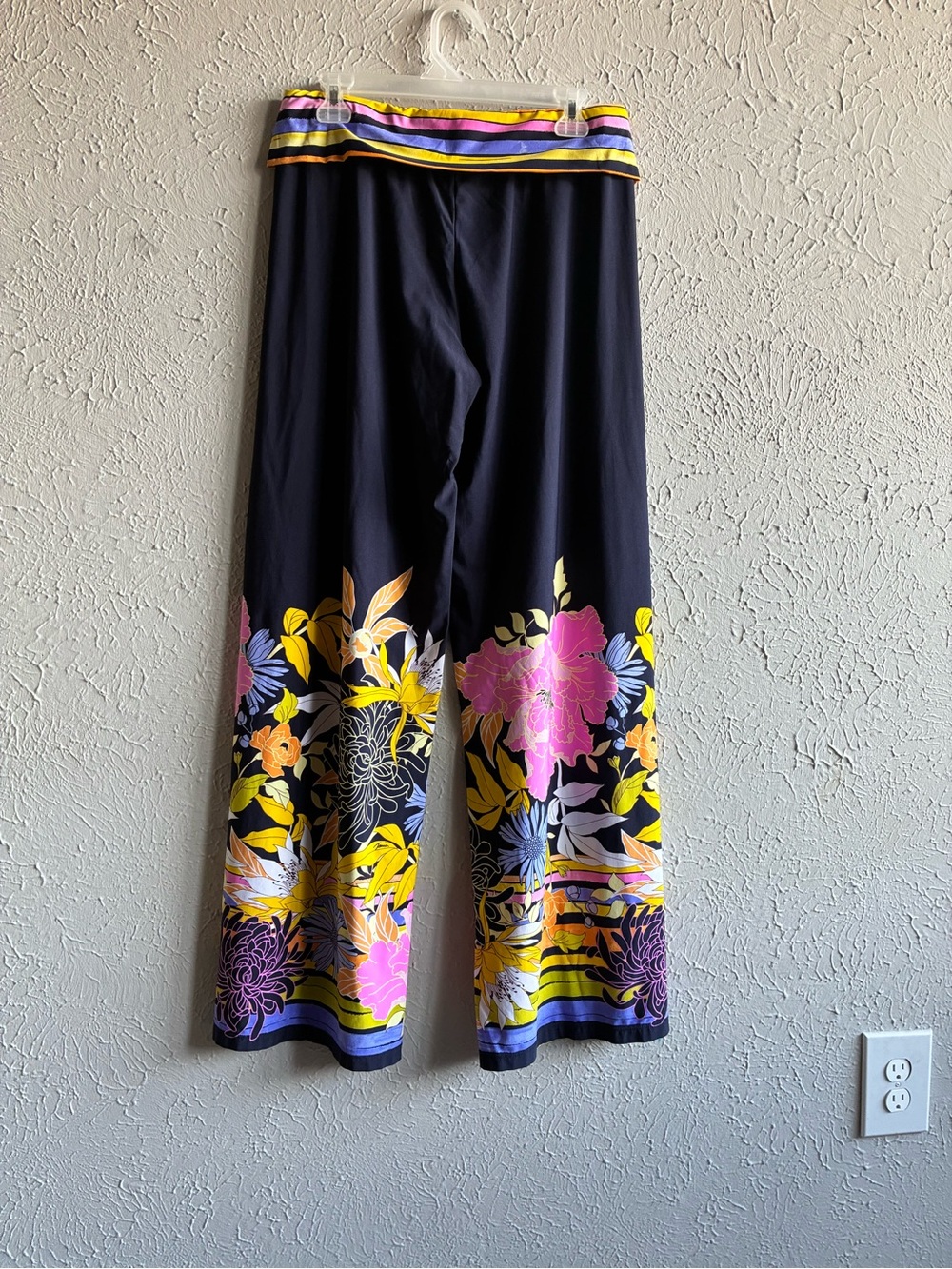 Trina Turk Bal Harbour Swim Cover Up Pants Floral Wide Leg Navy L